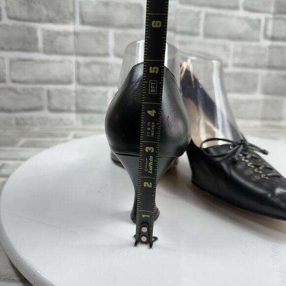 Valley Lane Vintage Women's 9 Wide Black Leather Lace Up Goth Victorian Pumps - Picture 6 of 13